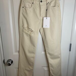 Cream Distressed Jeans